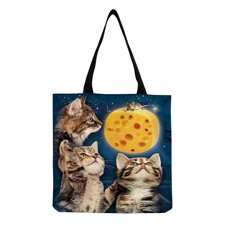 women's all seasons linen cat simple style square open canvas bag