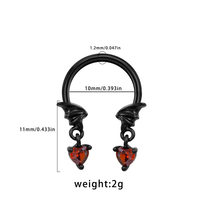1 Piece Nose Rings & Studs Rock Punk Streetwear Animal Bat Skull 316 Stainless Steel  Copper Plating Rhinestones Zircon Nose Rings & Studs