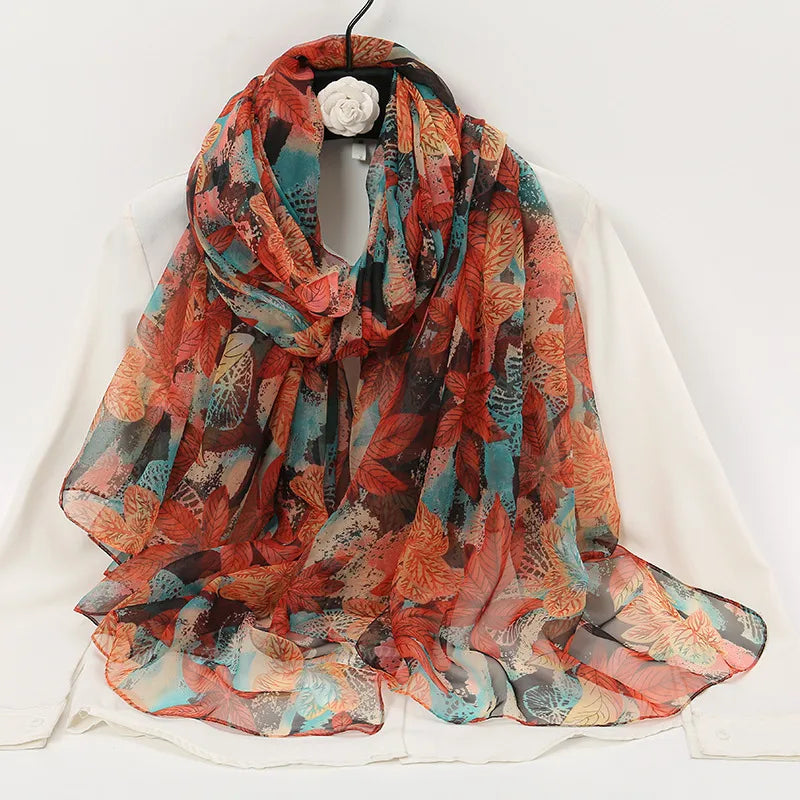 women's elegant lady color block high quality yarn printing silk scarf
