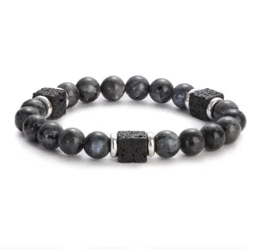 New Lava Cube Volcanic Stone Bracelet Men's Colorful Marble Glass Beads Retro Bracelet