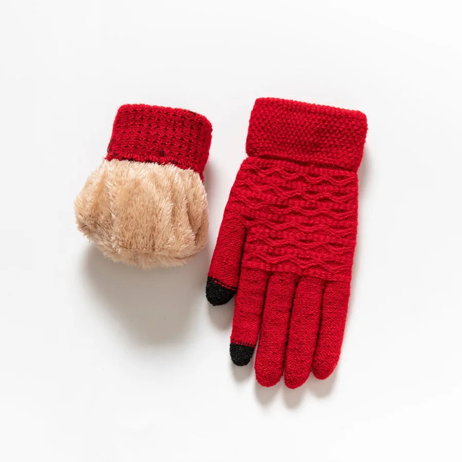 Thickened Double Layer Knitted Polar Fleece Touchscreen Gloves Men Women Outdoor Warm Windproof Winter Gloves Basic Style