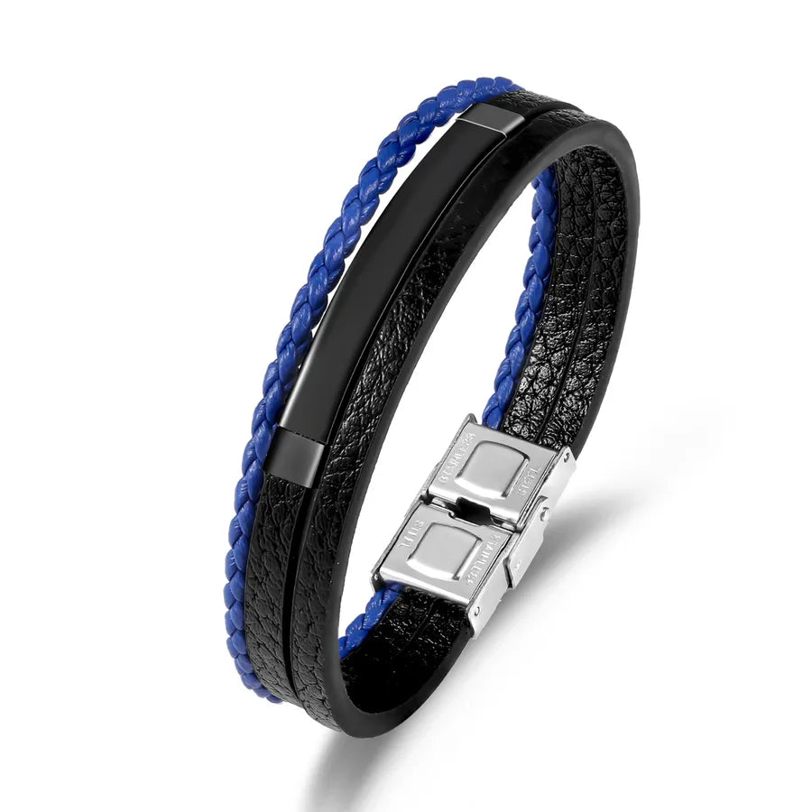 Simple Style Solid Color 304 Stainless Steel Pu Leather Plating Men's Bangle Men Cord & Leather Bracelets