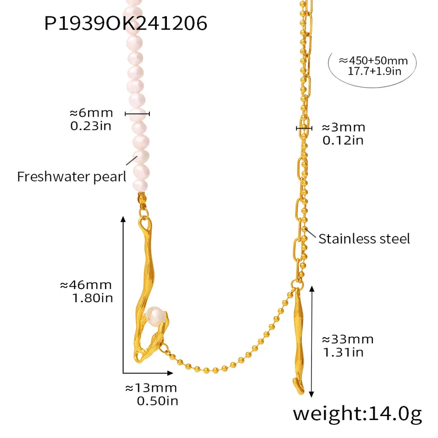 Freshwater Pearl Titanium Steel Ion Plating (IP) Beaded Chain ball chain Geometric Necklace