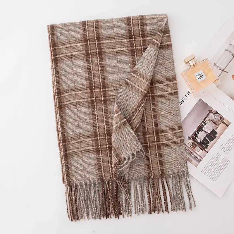 Women's Elegant Plaid Imitation cashmere Tassel Scarf