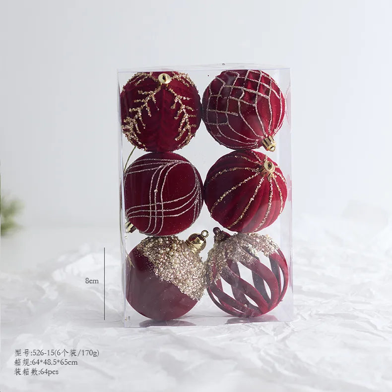 New Christmas Tree Decoration Balls Hanger Dark Red Wine Color Flocking Painted Christmas Balls Irregular Shape PVC Material