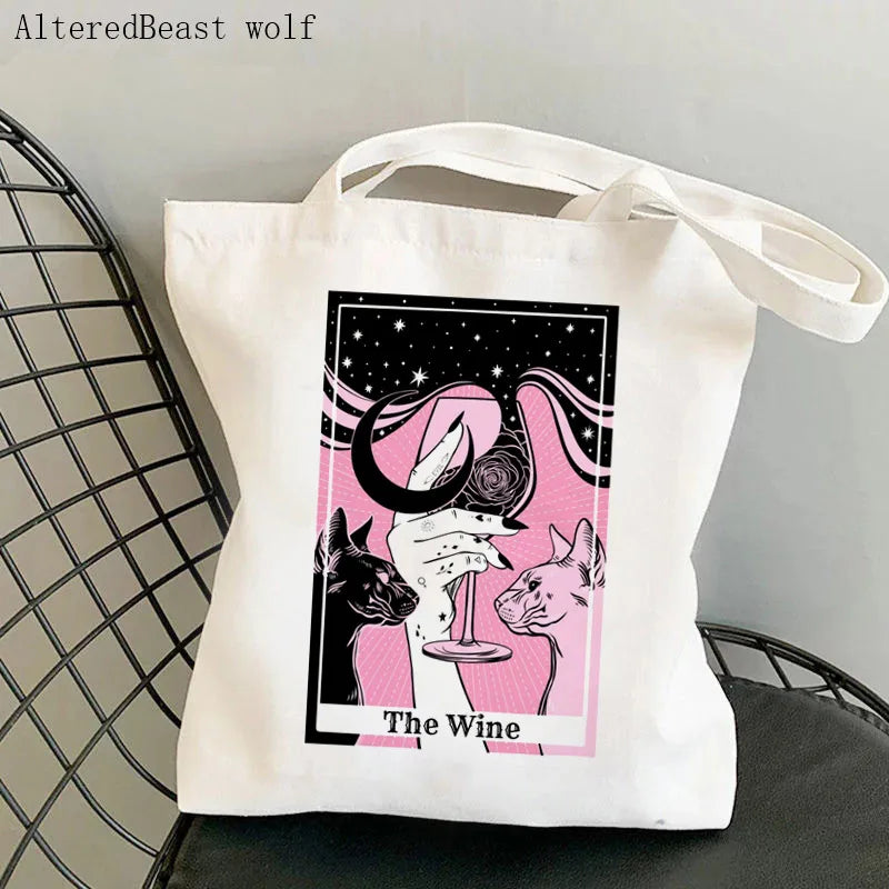 Magic Witch Pastel Gothic Handbag Printed Canvas Tote Single Shoulder Shopping Bag Ladies Fashion Handbag