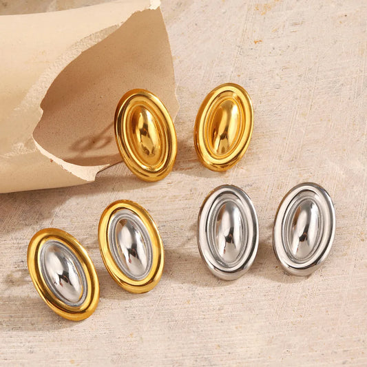 1 Piece Elegant Glam Hip-Hop Oval 304 Stainless Steel 18K Gold Plated Ear Studs