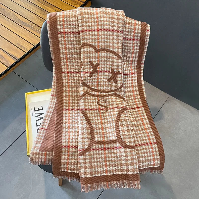 women's lady classic style plaid flower imitation cashmere scarf