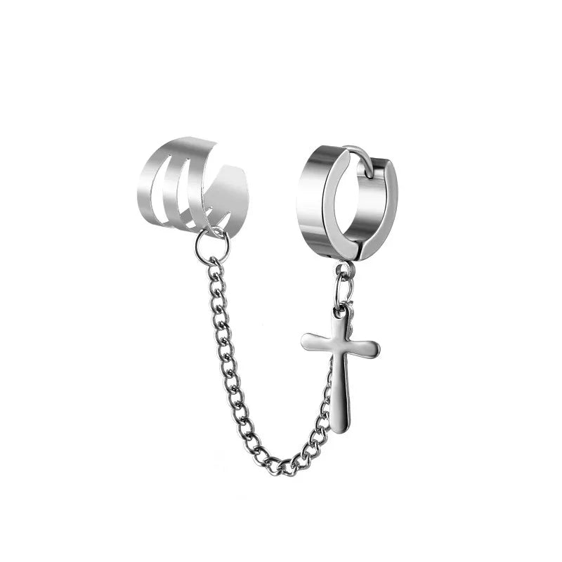 1 Piece Halloween Punk Cross Star Skull Plating Titanium Steel Drop Earrings