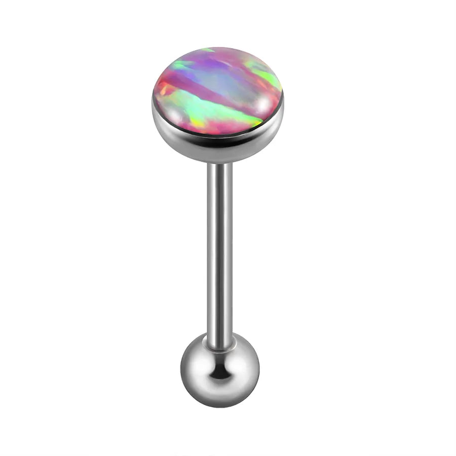 1 Piece Tongue Rings Casual Elegant Vacation Round 304 Stainless Steel Polishing Enamel Inlay Resin Opal Tongue Rings