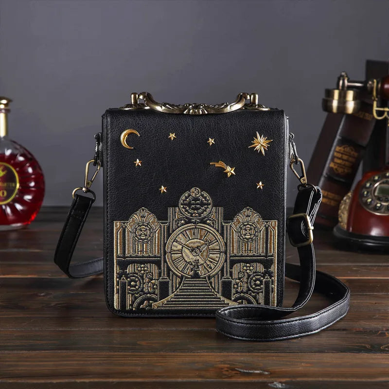 Women's Medium Pu Leather Clock Vintage Style Square Zipper Handbag