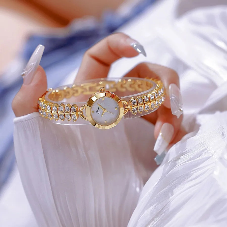 Elegant Zirconia Starry Sky Quartz Watch BS Brand Fashionable Vintage Gold Grain Small Luxury Wristwatch FA1881 Mineral Glass