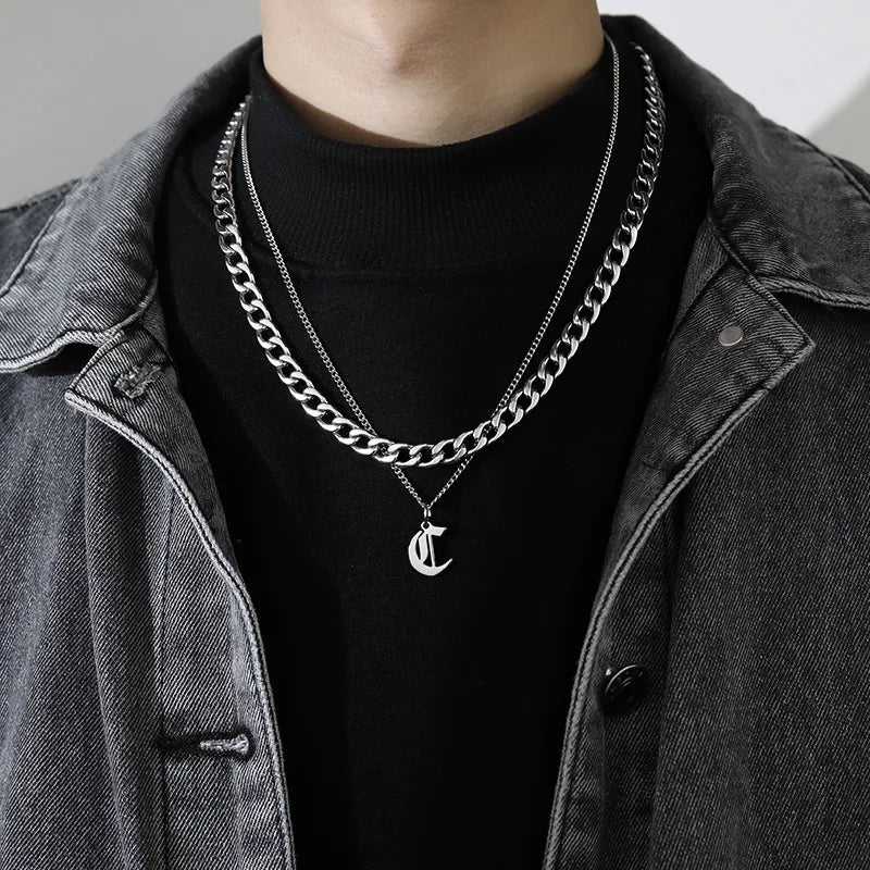 simple style letter titanium steel gold plated layered necklaces in bulk