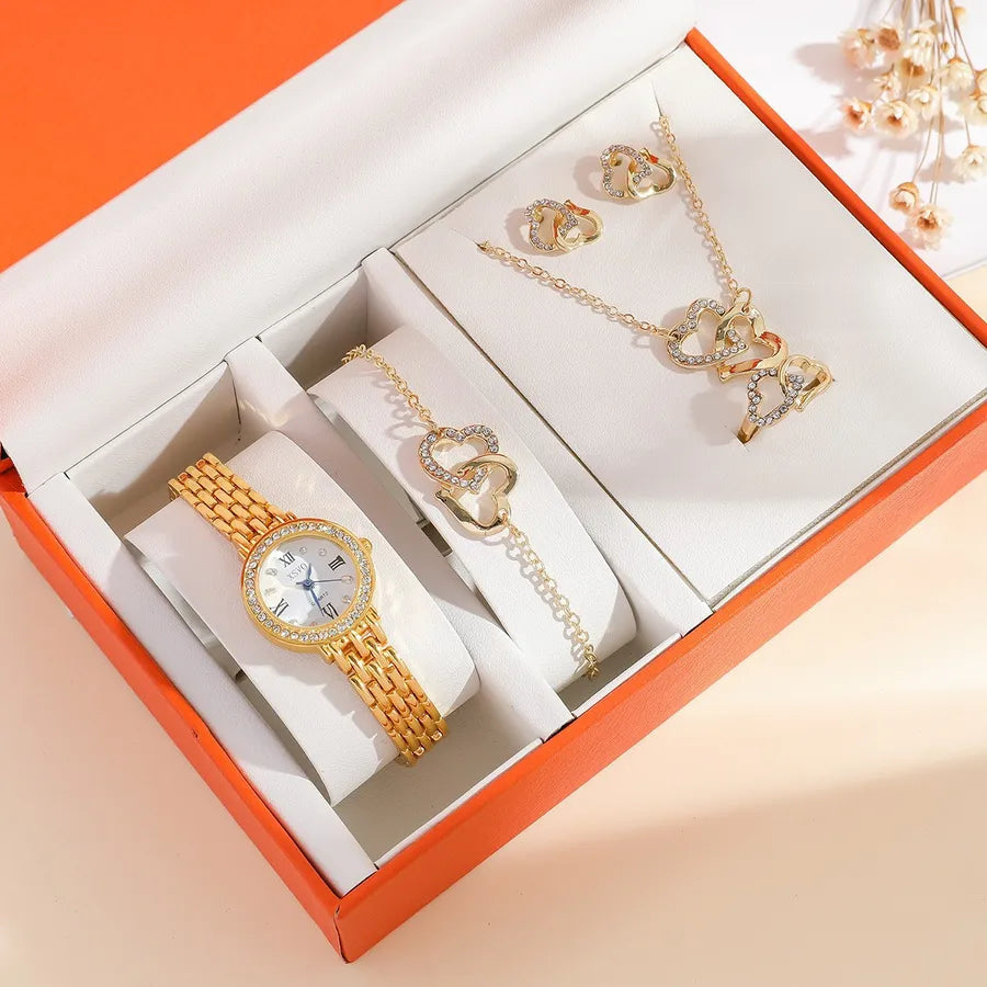 Casual Heart Shape Buckle Quartz Watch Jewelry Sets Women's Watches