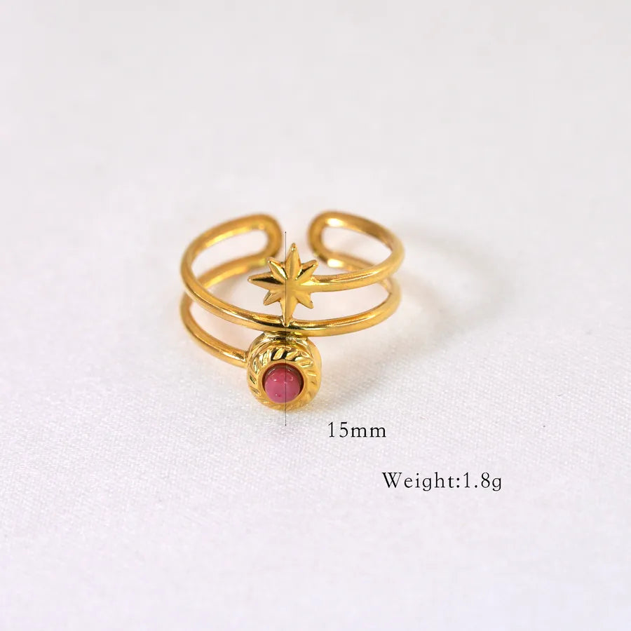 Retro French Style Eight awn star Geometric Titanium Steel Natural Stone Open Rings In Bulk
