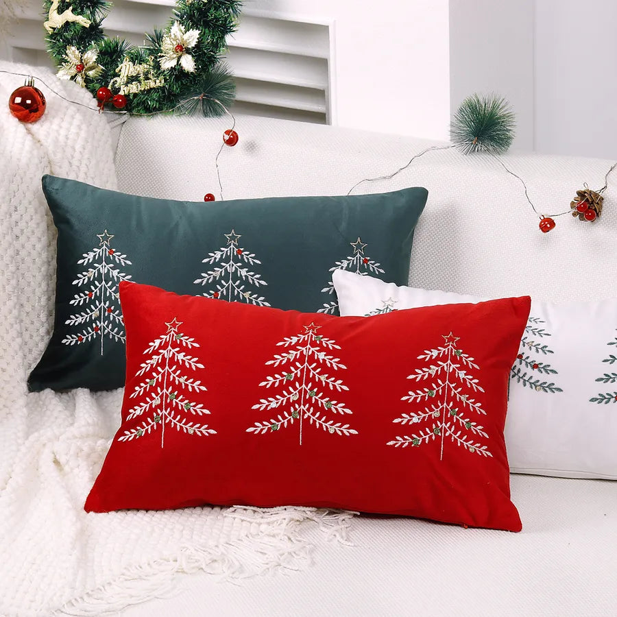 Christmas Tree Embroidery Pillowcase Festival Decoration Living Room Decorative Cushion Cover Simple Style Polyester Material