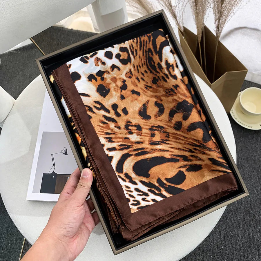 Women's Elegant Basic Leopard Brocade Satin Silk Scarf