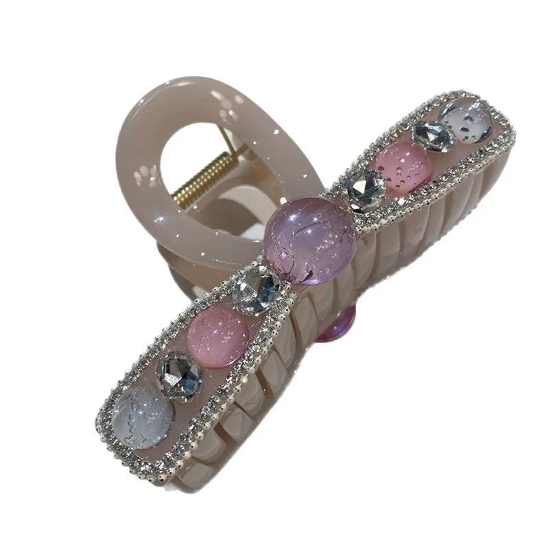 New Style Medium Size Water Diamond Jelly Color Hair Claw Women's Luxury Sensation Shark Fin Hair Clip Hair Accessories
