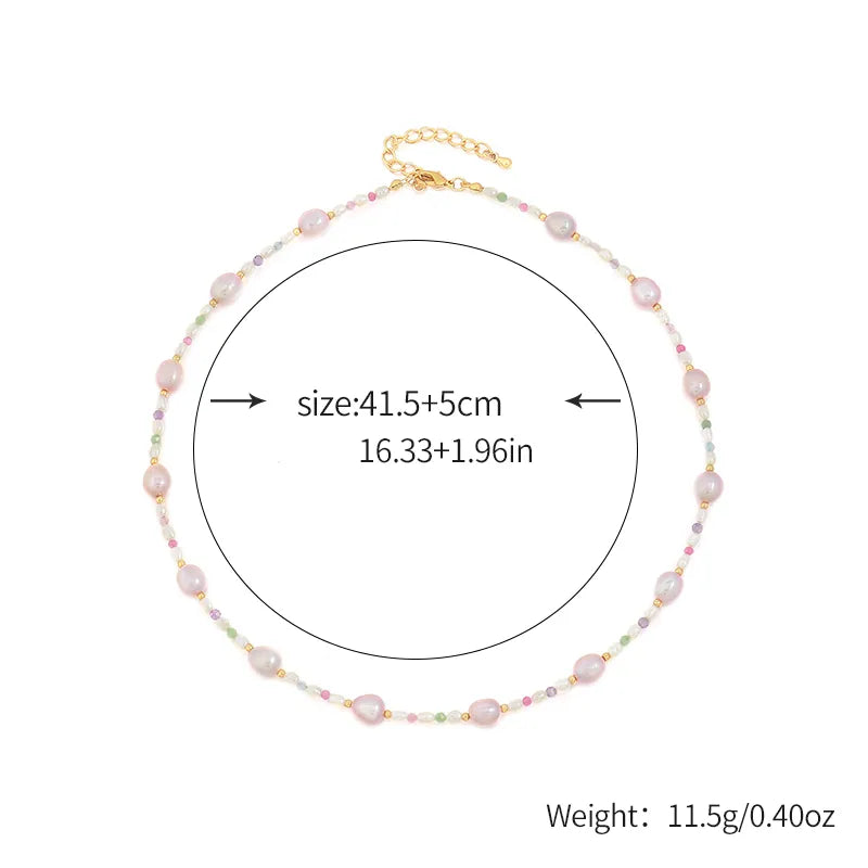304 Stainless Steel natural stone Freshwater Pearl Vacuum Plating Beaded Chain Irregular Necklace