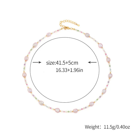 304 Stainless Steel natural stone Freshwater Pearl Vacuum Plating Beaded Chain Irregular Necklace