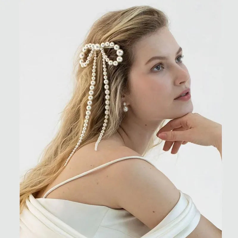 Elegant Sweet Women's Bow Knot Imitation Pearl Hair Clip