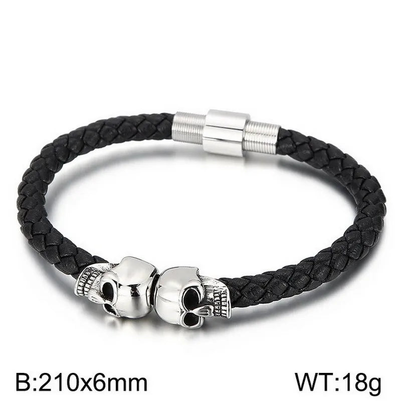 Retro Color Block Pu Leather Titanium Steel Plating 18K Gold Plated Men's Bangle