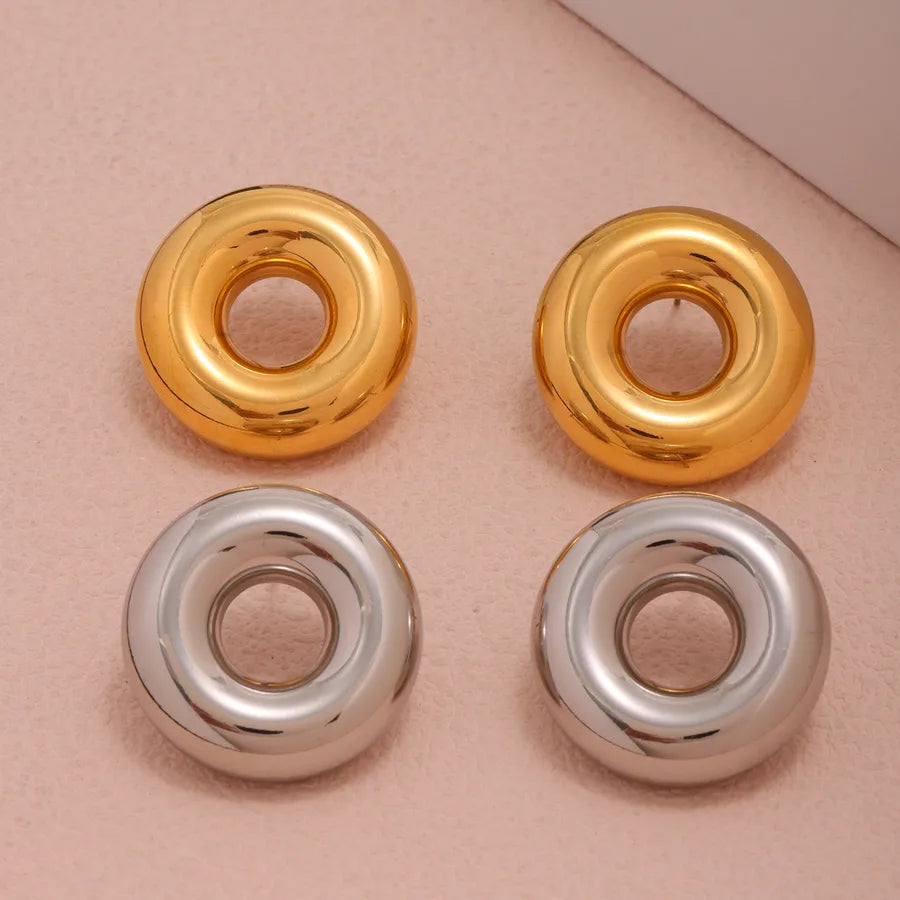 IG Style Casual Elegant Circle Polishing Plating 304 Stainless Steel 18K Gold Plated Earrings Ear Studs