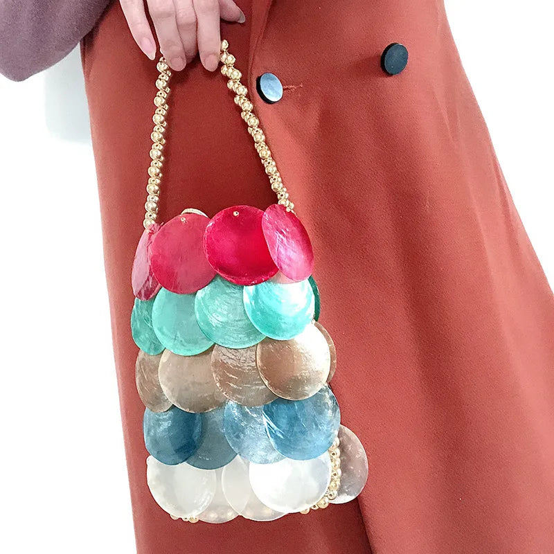women's small shell patch geometric fashion shell open handbag
