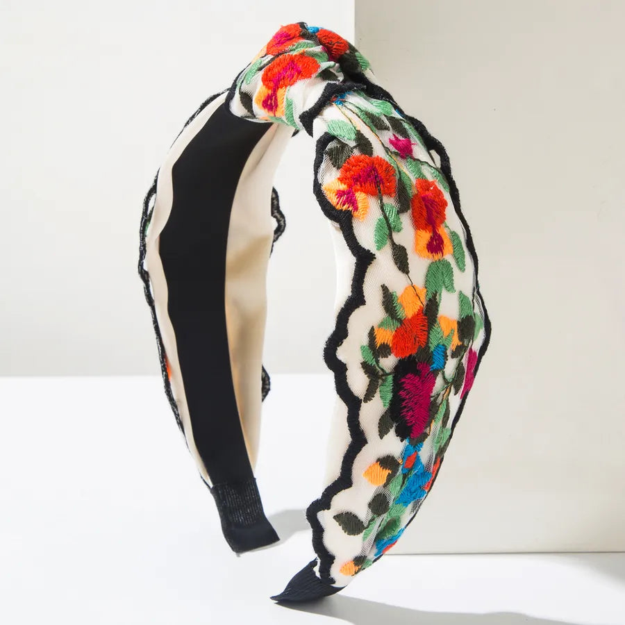 Fairy Style Embroidery Korean Style Women's Flower Cloth Hair Band