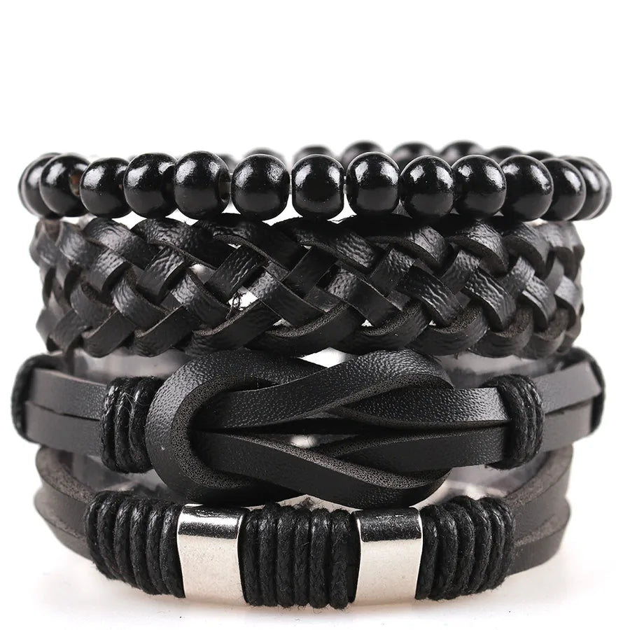 retro geometric pu leather knitting unisex bracelets