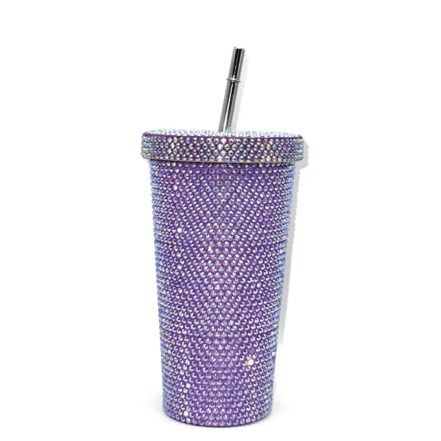New Diamond-encrusted Insulated Water Cup Double-layer Diamond Tapered Straw Cup Beverage Cup Drinking Cup