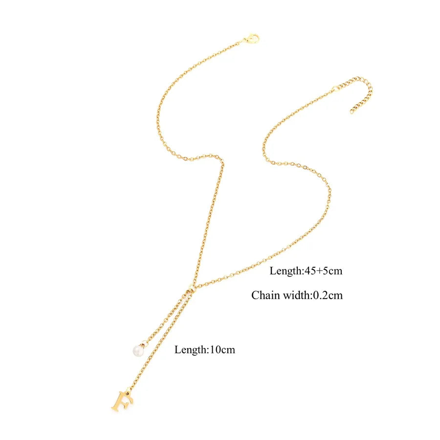 Wholesale Jewelry Elegant Simple Style Classic Style Letter 201 Stainless Steel 304 Stainless Steel Artificial Pearl Zircon Inlay cable chain Pendant Necklace