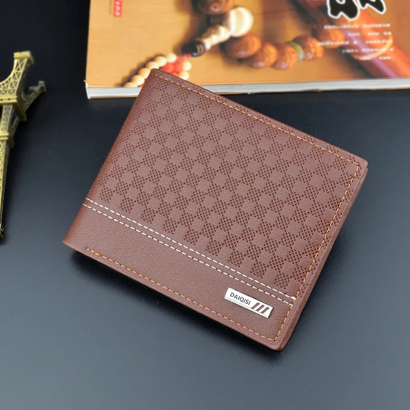 men's plaid pu leather open wallets