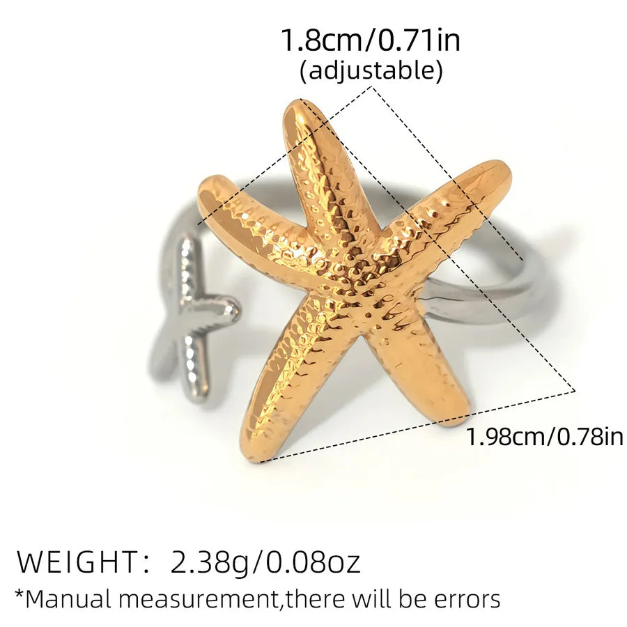 Wholesale Jewelry Vacation Beach Starfish 304 Stainless Steel 18K Gold Plated Rings