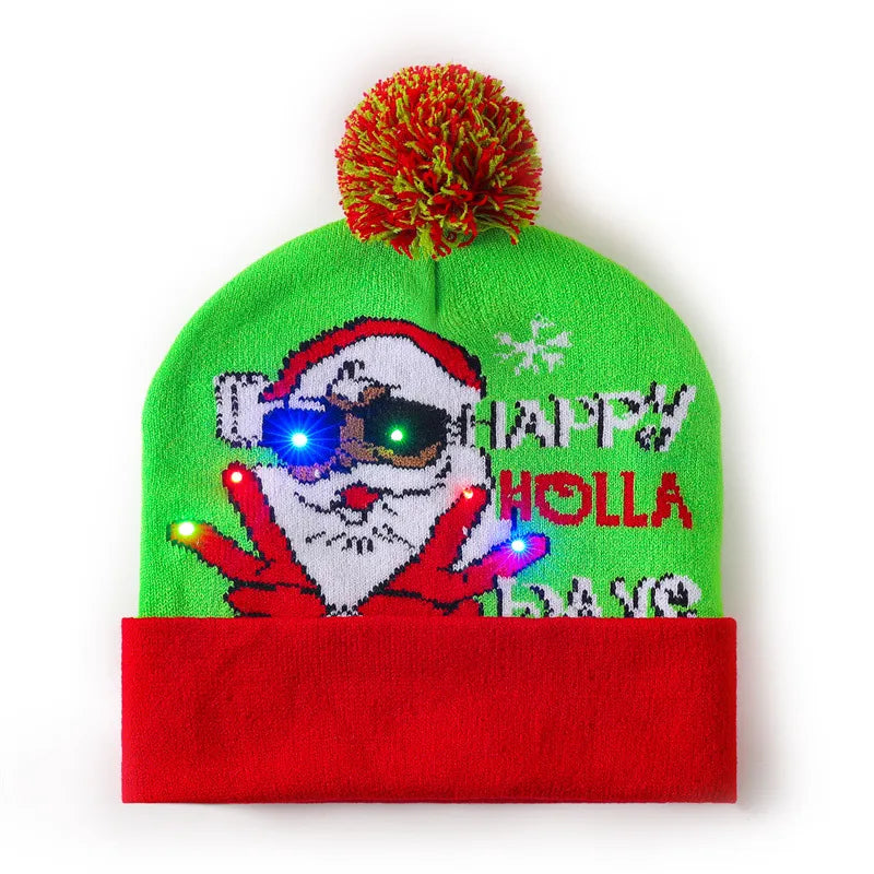 In Stock  Christmas Hat with Light Led Seven-Color Lights Adult Jacquard Hat Woolen Cap Men's and Women's Knitted Hat