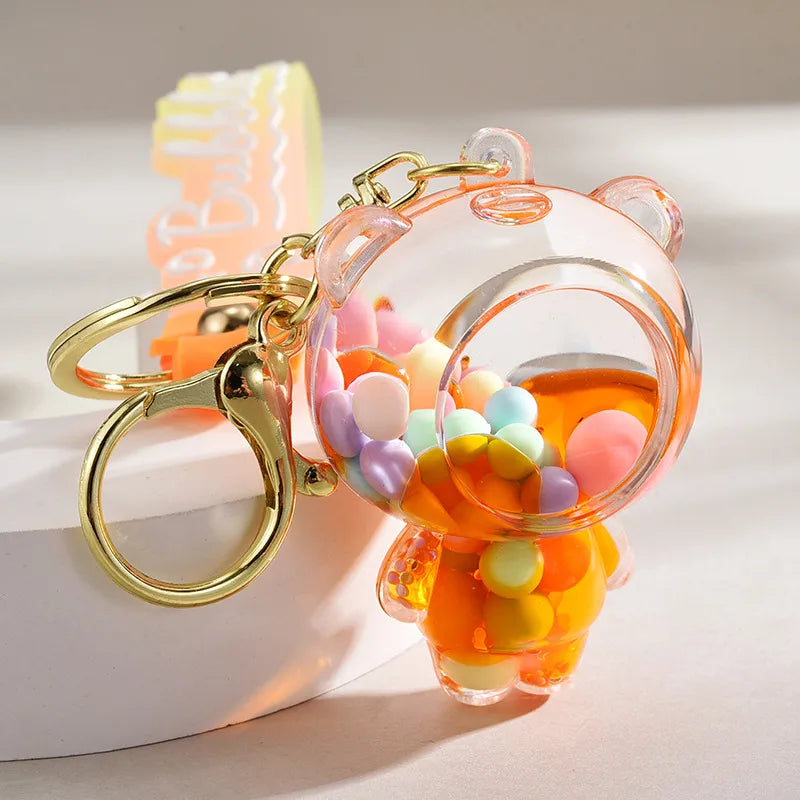 liquid oil keychain wholesale cars and bags ornaments cute quicksand bear couple key chain accessories small pendant