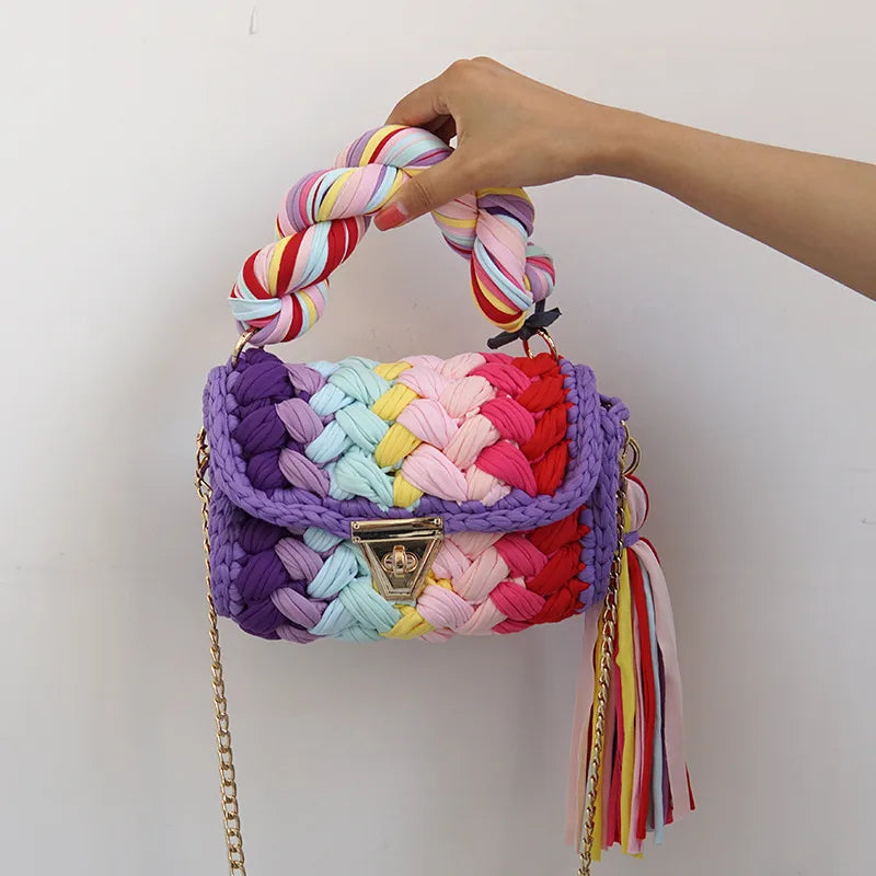 women's polyester color block elegant ethnic style square lock clasp handbag