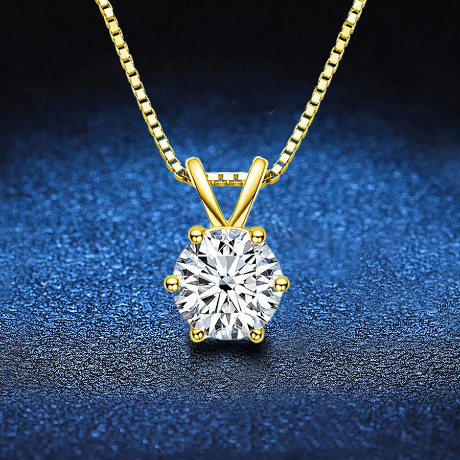 1.0ct Moissanite 925 Sterling Silver Pendant Necklace GRA Certificate Round Brilliant Cut Geometric Floral Bow Knot 18K Gold Plated Pendant Necklace
