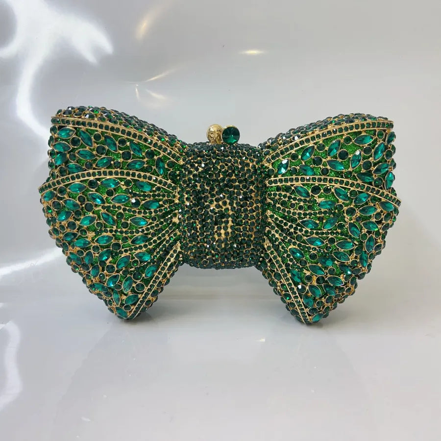 banquet dress with diamond Bow and Diamond evening bag with gem bag for women New Bow Clutch
