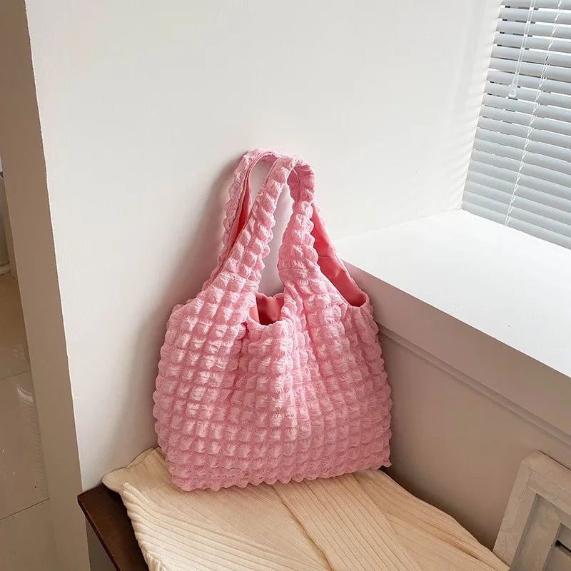 Ins Girl's Fashionable Cloud Puff Flower Shoulder Bag Women's  New Summer Canvas Minimalism Handbag