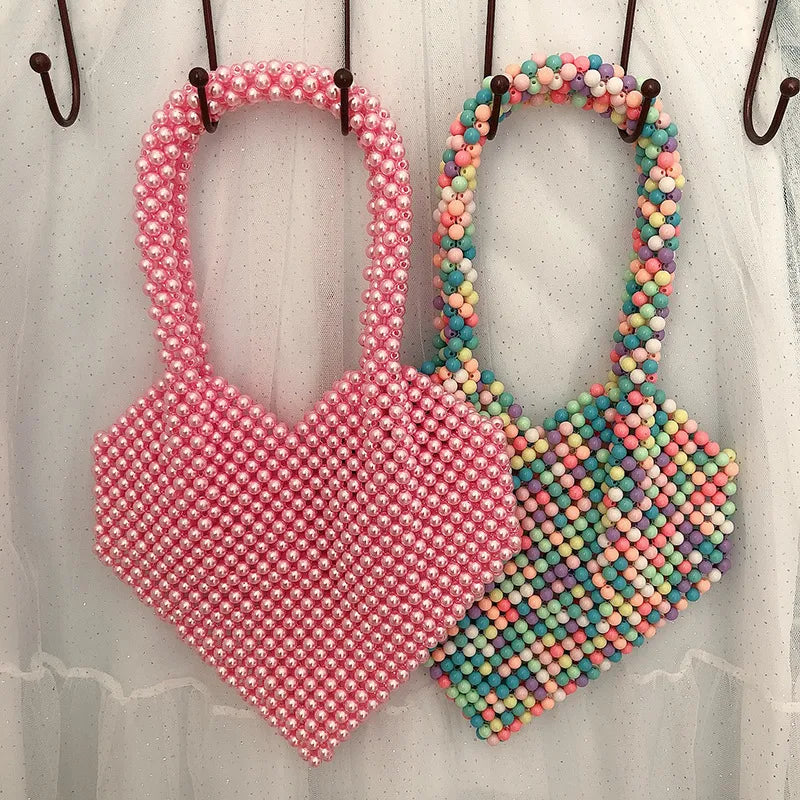 Women's Medium Arylic Geometric Vintage Style Streetwear Beading Heart-shaped Open Handbag