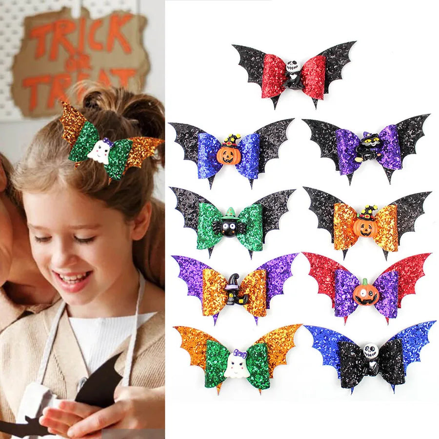 Creative Halloween Double Layer Small Bat Wings Butterfly Knot Hair Clip Funny Children's Hair Accessories Pumpkin Pattern