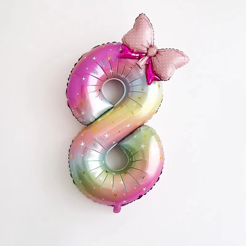 40-Inch Rainbow Star Gradient Colorful Balloons With Bow Knot Set Birthday Party Scene Decorations Digital Number Balloons