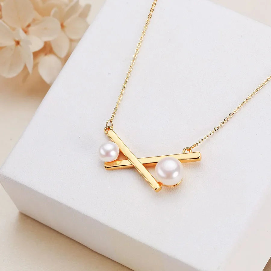 Freshwater Pearl Copper Alloy cable chain cross Necklace