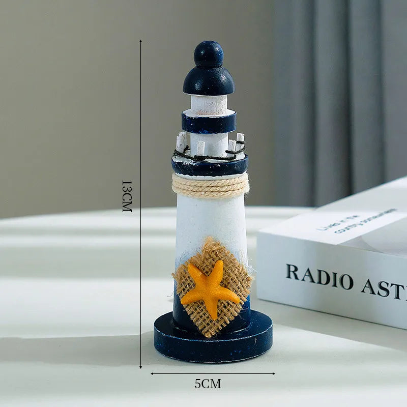 Mediterranean Style Wooden Stamper Ocean 13cm Small Lighthouse Decoration Creative Gift Shooting Props