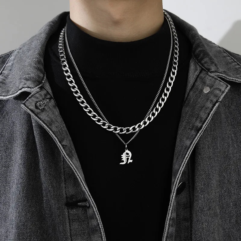 simple style letter titanium steel gold plated layered necklaces in bulk