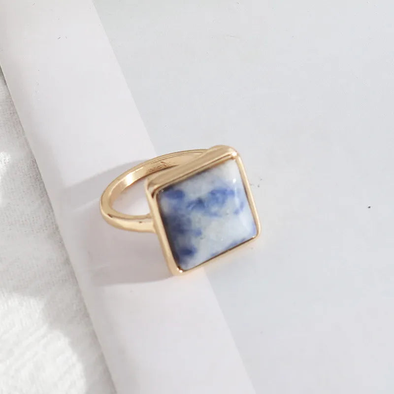 1 piece simple style square alloy plating inlay natural stone women's rings