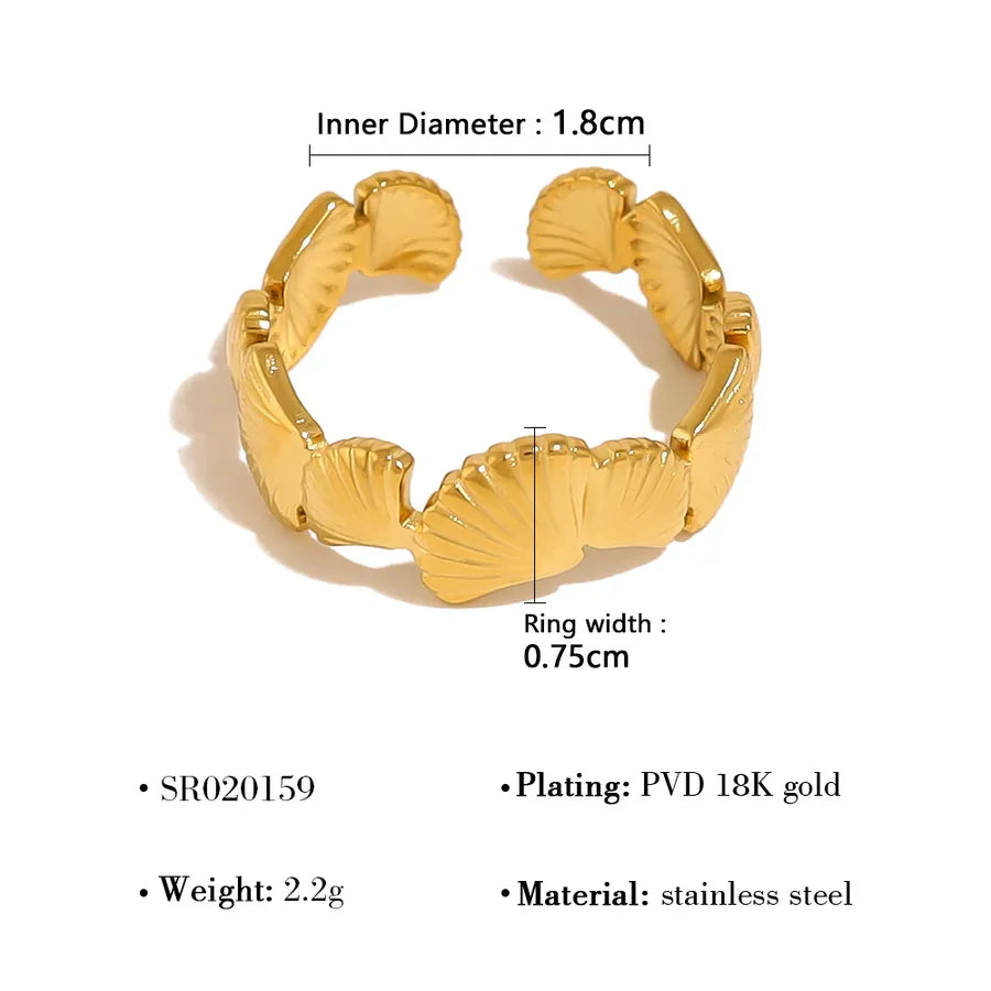 Wholesale Jewelry Marine Style Beach Commute Conch Shell Fish 304 Stainless Steel 18K Gold Plated Plating Open Rings