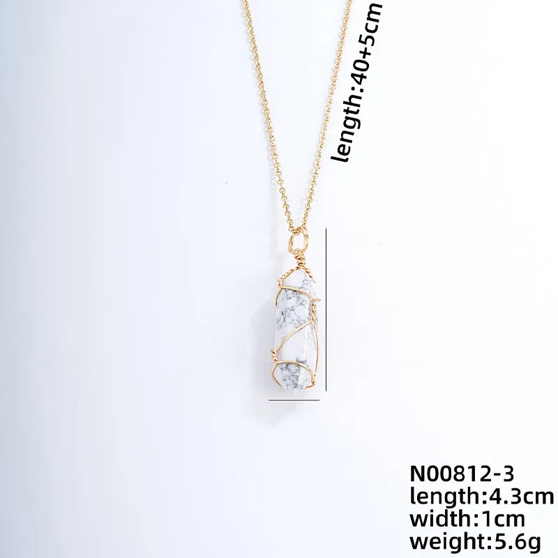 ig style handmade simple style geometric stainless steel natural stone pendant necklace