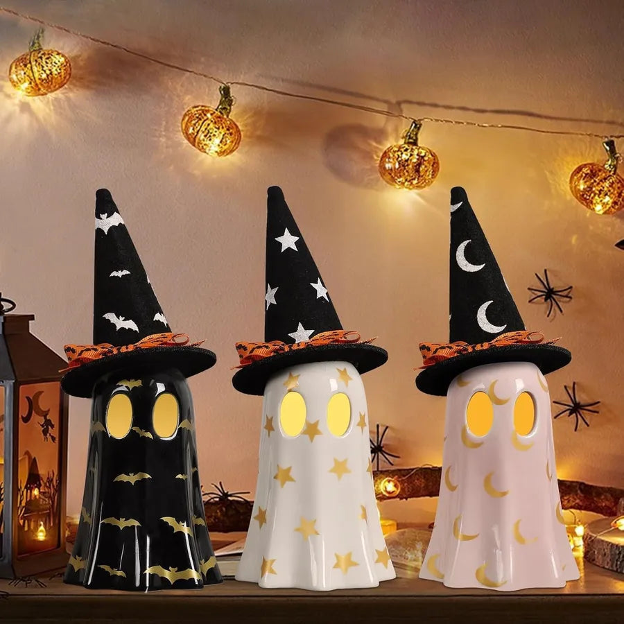 Ghost Lamp Resin Decoration Halloween Witch Hat Ghost Decor Home Ornaments American Style Synthetic Resin Crafts